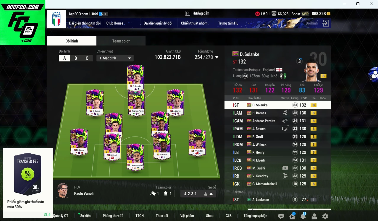 [ACC Rẻ🔥] Full mùa 23HW+8 102.820b có Barnes, GroB, Solanke, Bowen, Willock, Guéhi, Pereira, Elvedi, Mamadashvillie, Gendrey, Henry